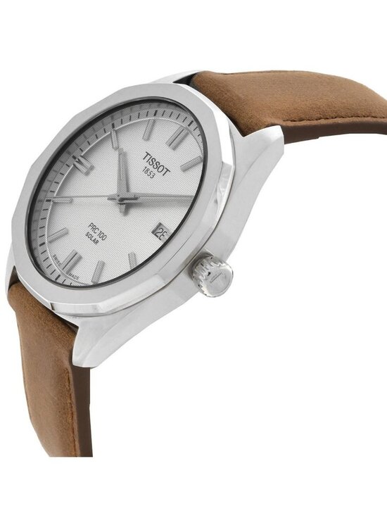 NWT Tissot PRC 100 Quartz Solar-Powered Silver Dial Watch